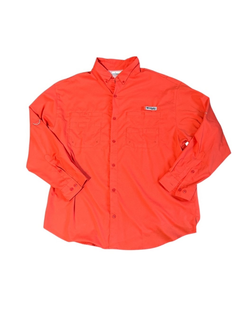 Columbia PFG Men  Long Sleeve Button-Down Fishing Shirt Bright Orange Omni Shade